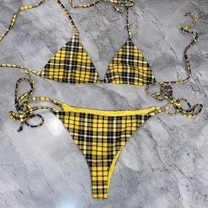 Frankies Bikini Yellow White Black Plaid Bikini